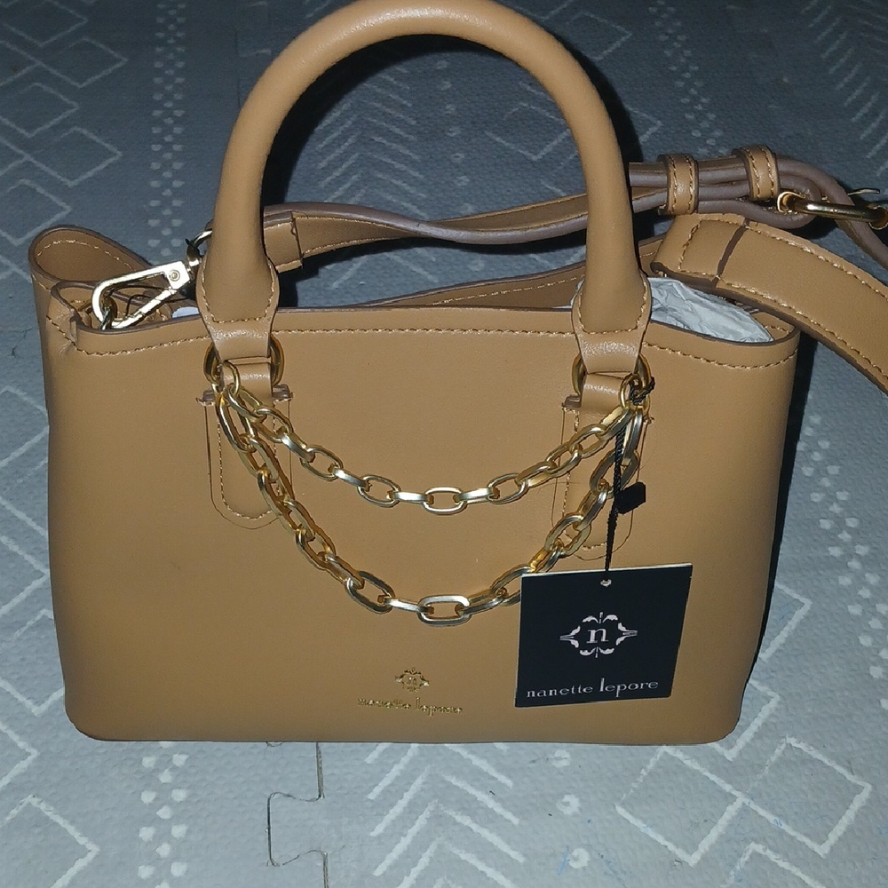 Nanette Lepore Tan Satchel with Gold Chain Accent